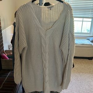 Jodifl oatmeal colored sweater with cable detail down front